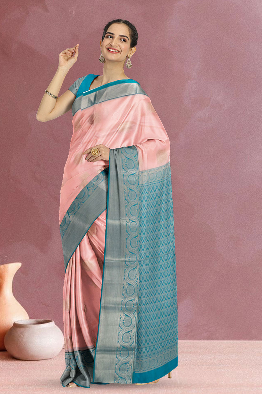 Pink Handloom Kanjivaram Silk Saree 10073831