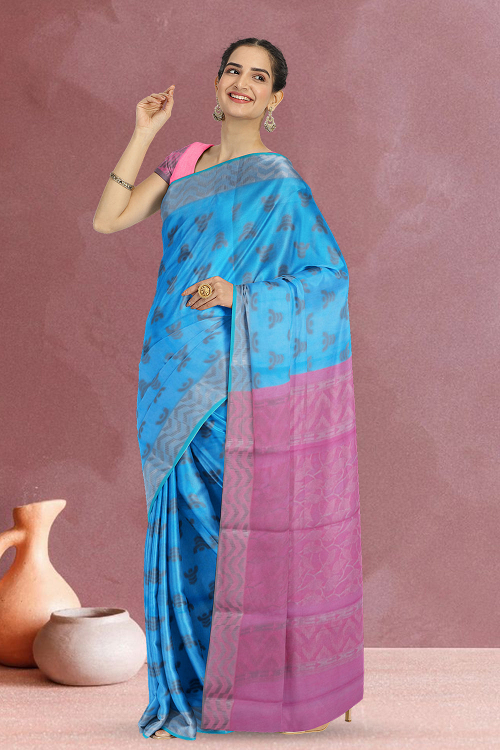 Blue South Silk Cotton Saree 10073593