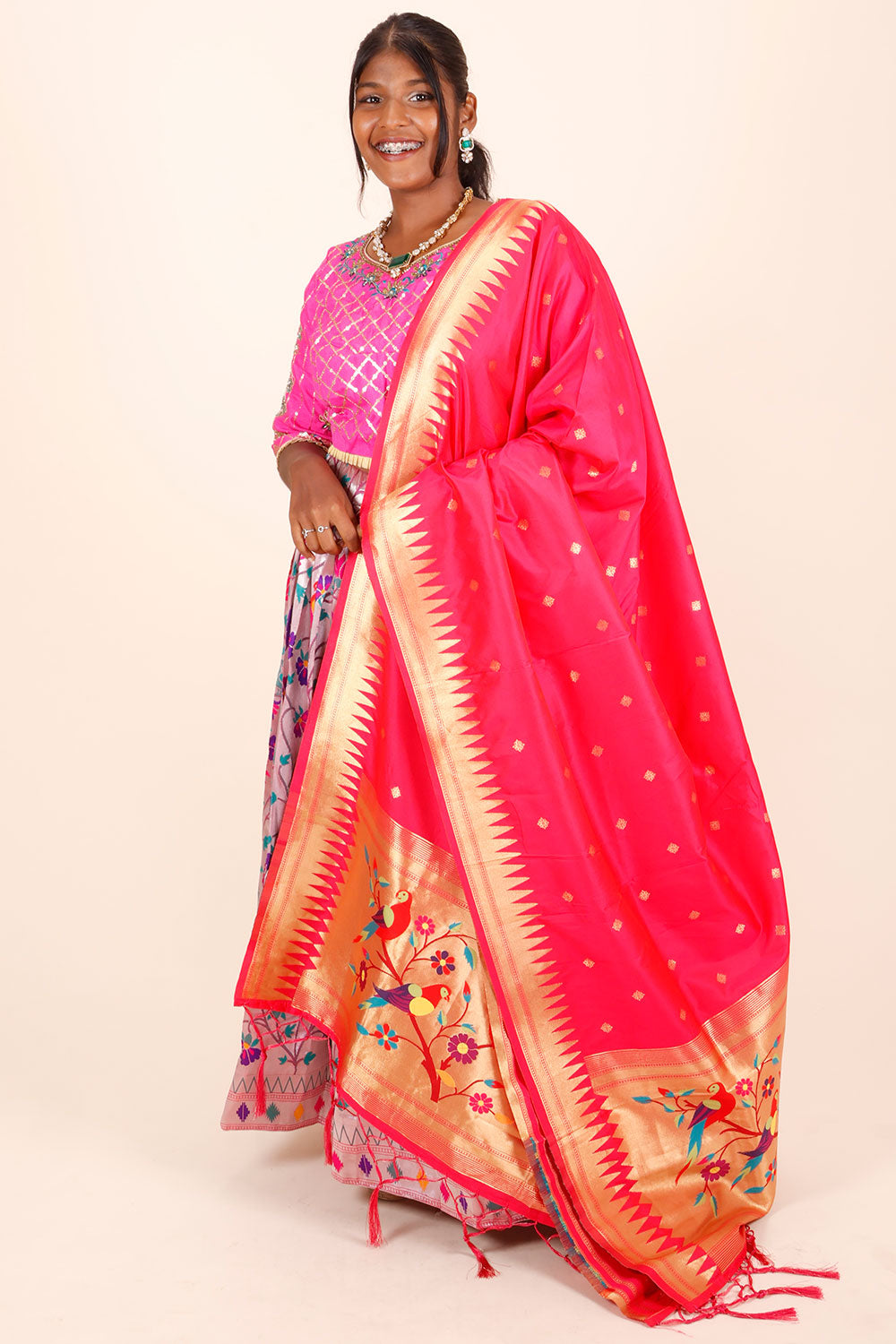 Pink Handcrafted Paithani Lehenga