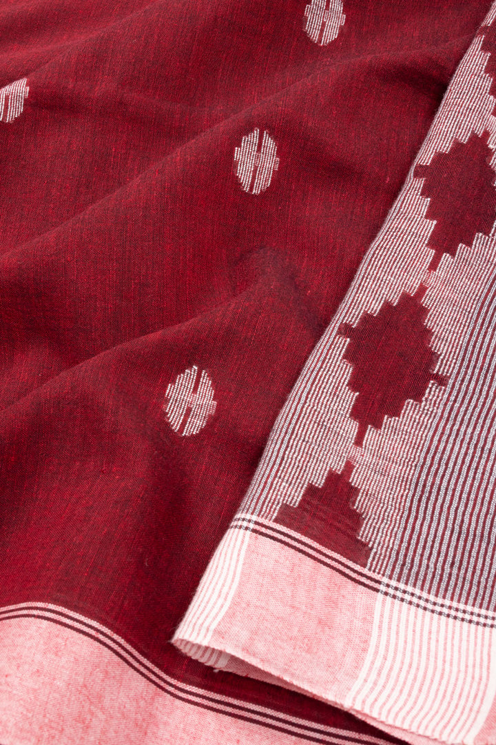 Red Handloom Khadi Jamdani Cotton Saree