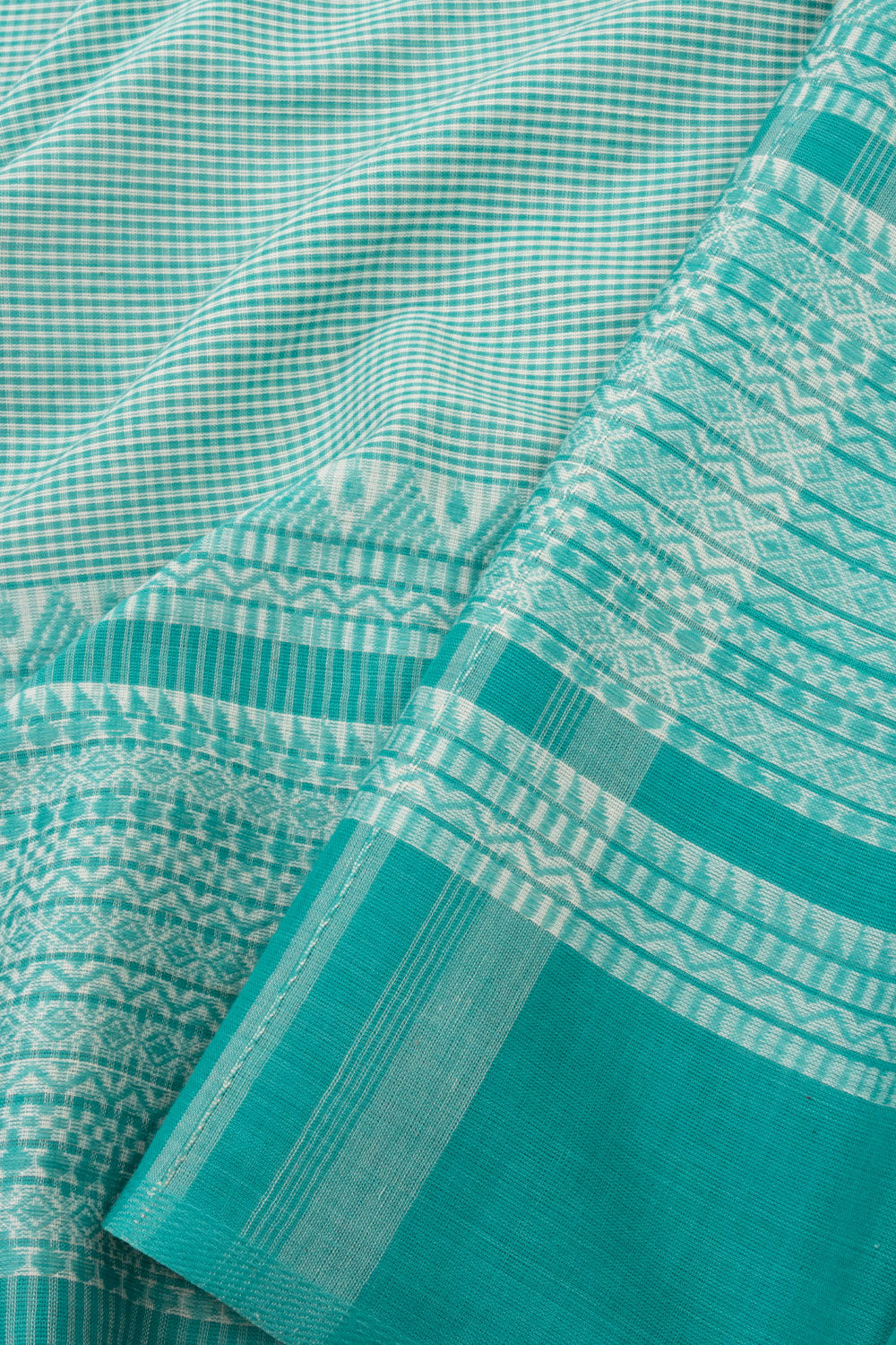 Aqua Blue Handloom Dhaniakhali Cotton Saree Without Blouse 10073009