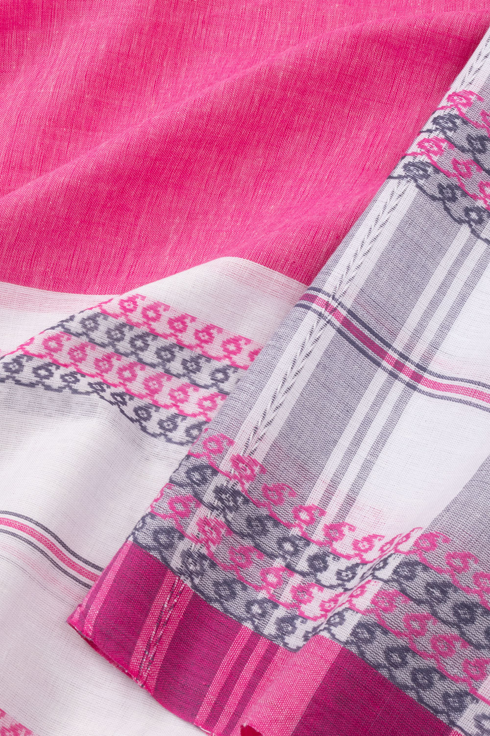 Pink Handloom Half and Half Dhaniakhali Cotton Saree Without Blouse 10073013