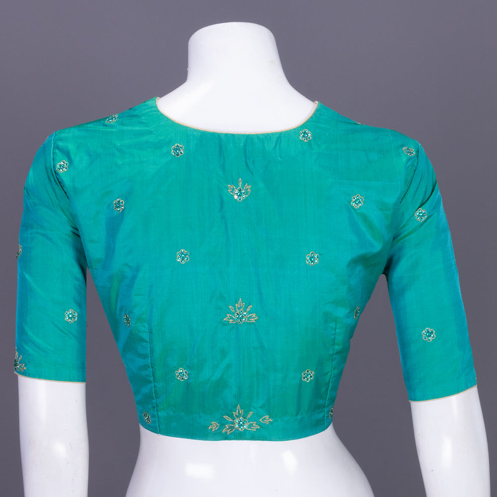 Ocean Blue Aari Embroidered Tussar Silk Blouse
