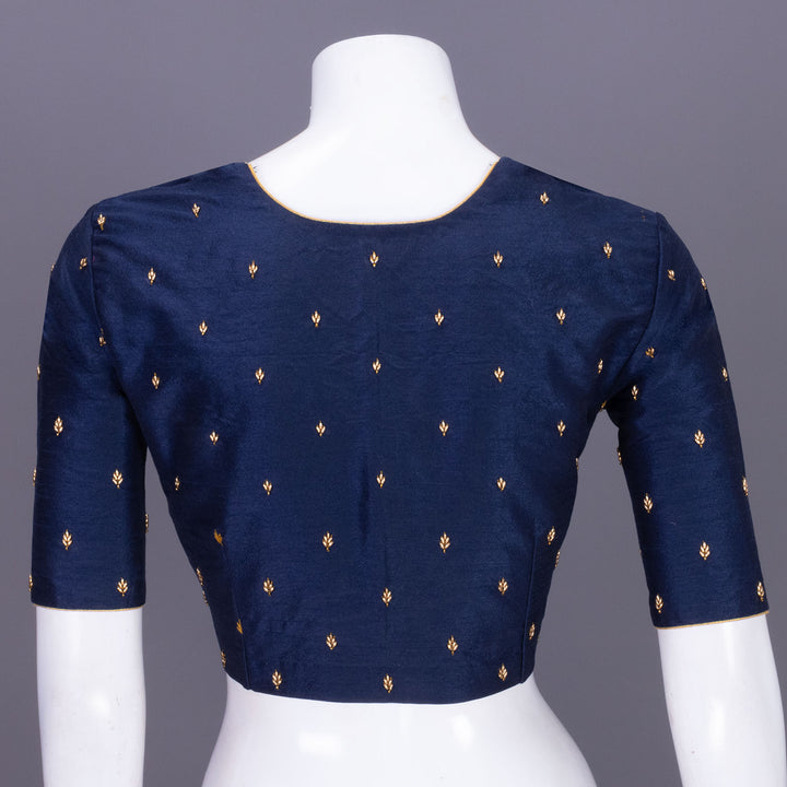 Navy Blue Aari Embroidered  Tussar Silk Blouse