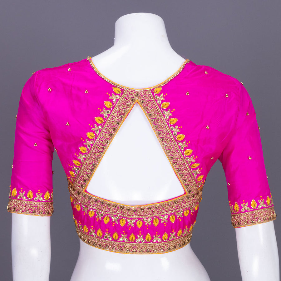 Pink Aari Embroidered Tussar Silk Blouse