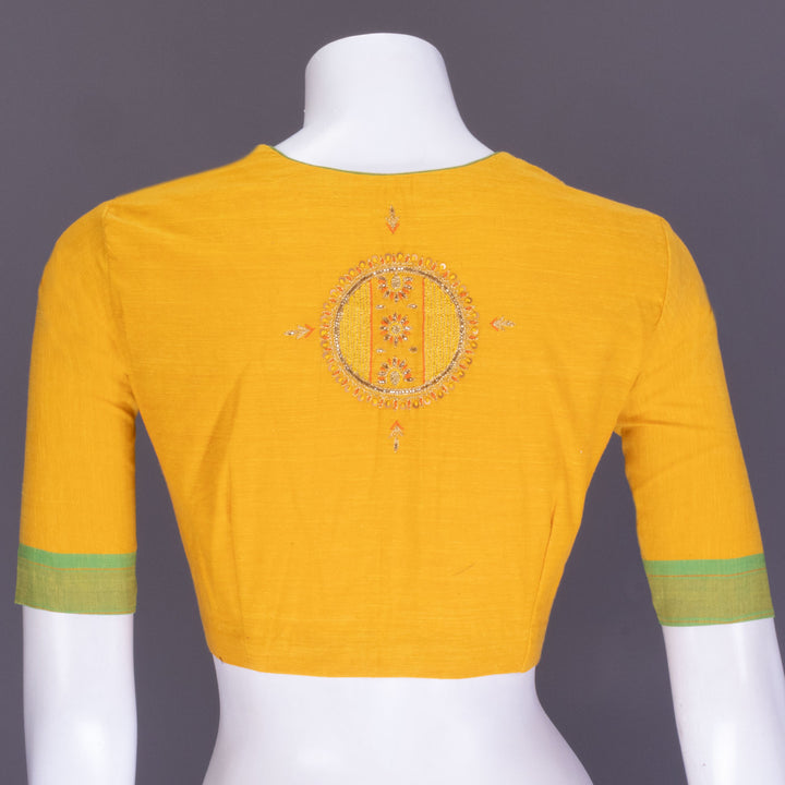 Yellow Aari Embroidered Mangalgiri Cotton Blouse 