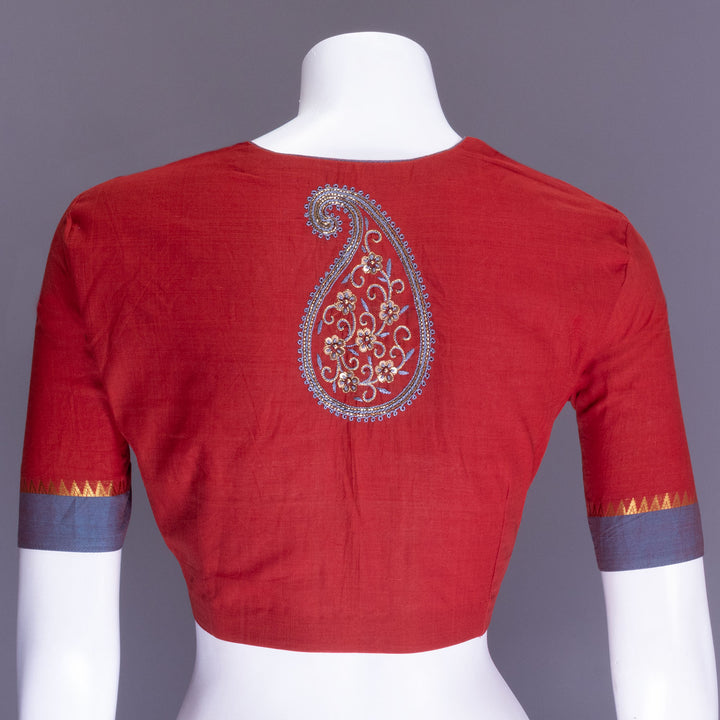 Maroon Aari Embroidered Mangalgiri Cotton Blouse