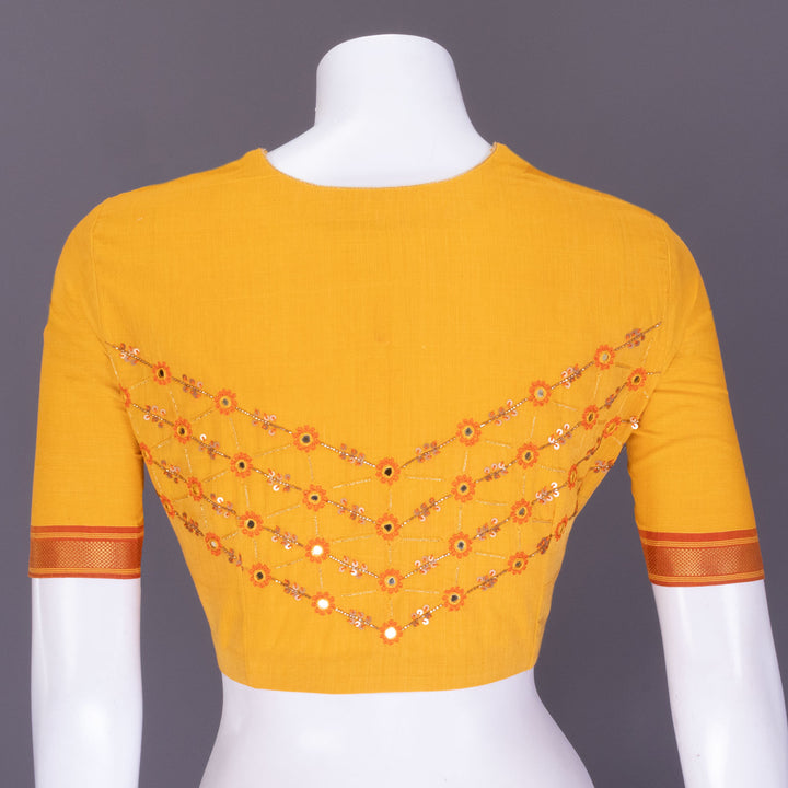 Yellow Aari Embroidered Mangalgiri Cotton Blouse