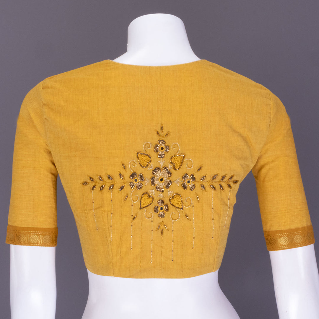 Mustard Yellow Aari Embroidered Mangalgiri Cotton Blouse 