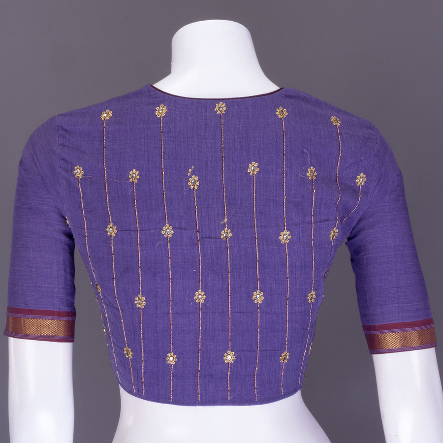 Purple Aari Embroidered Mangalgiri Cotton Blouse