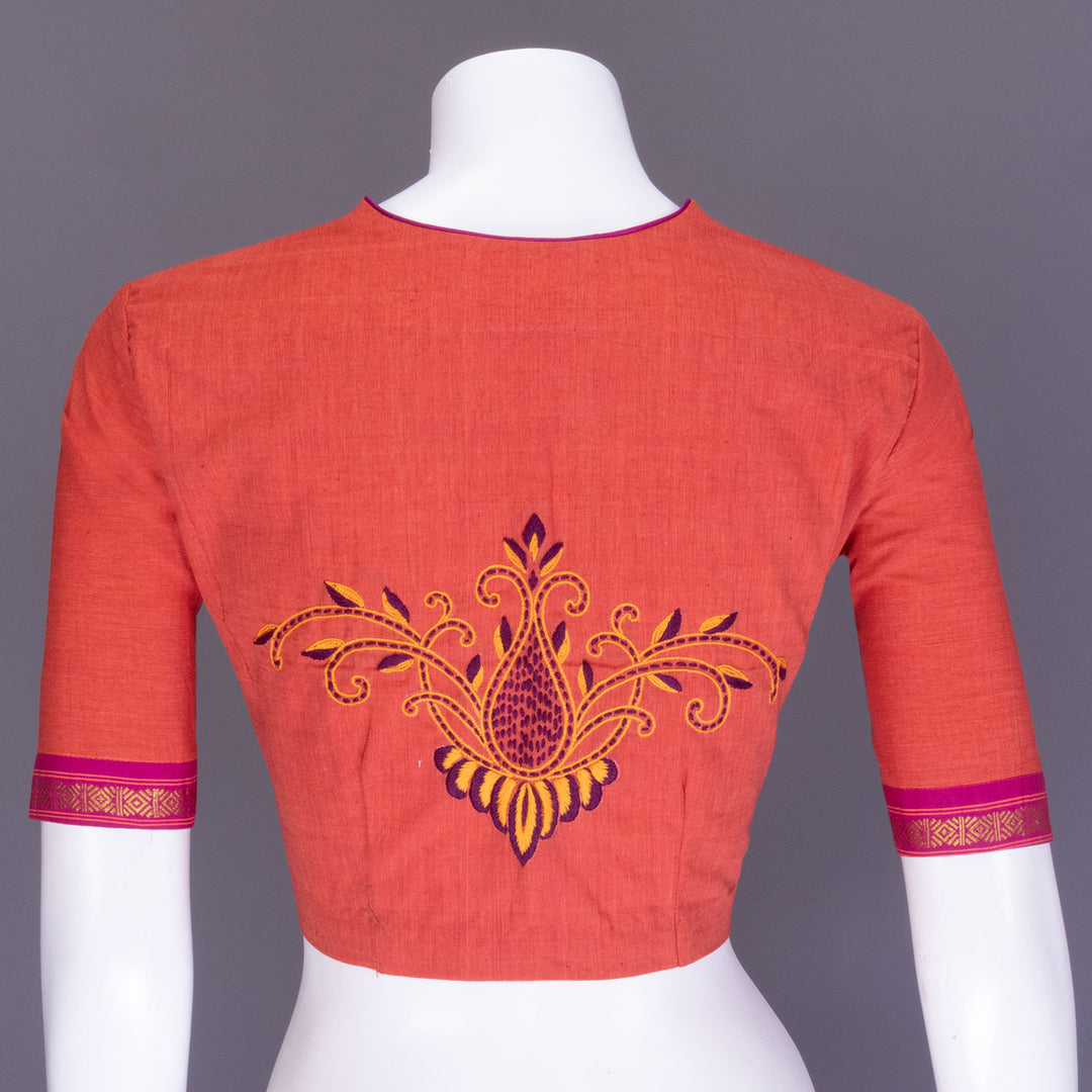 Brick Orange Aari Embroidered Mangalgiri Cotton Blouse 