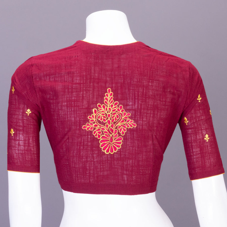 Maroon Slub Cotton Embroidered Blouse