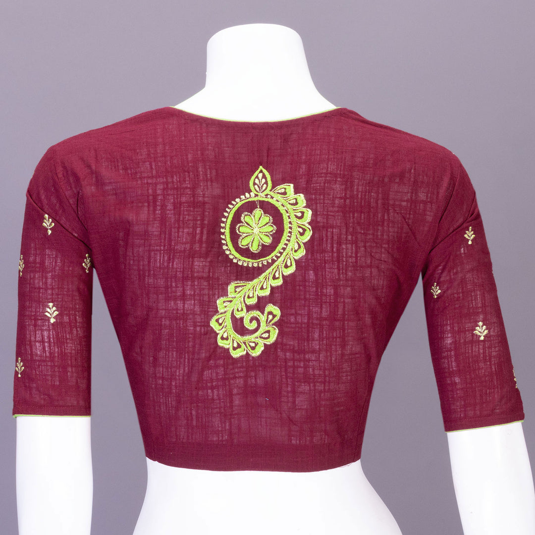 Maroon Slub Cotton Embroidered Blouse