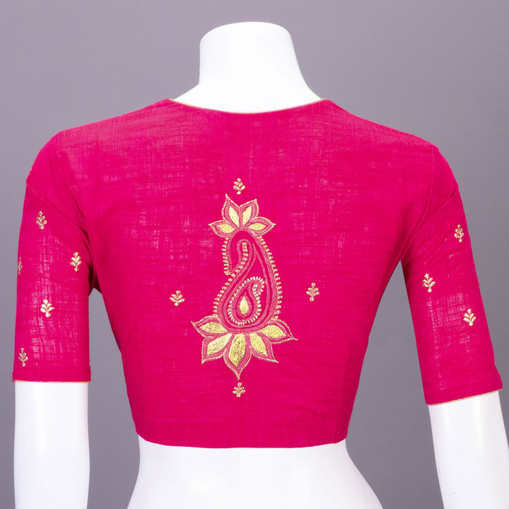 Pink Slub Cotton Embroidered Blouse 