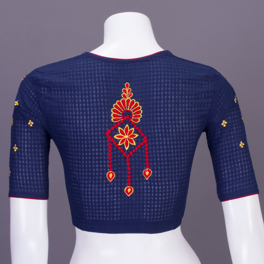 Navy Blue Slub Cotton Hand Embroidered Blouse