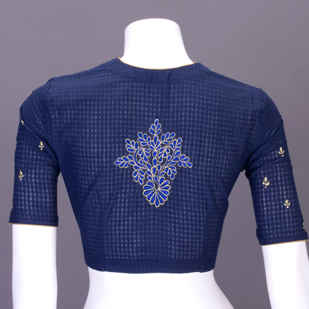 Blue Slub Cotton Embroidered Blouse