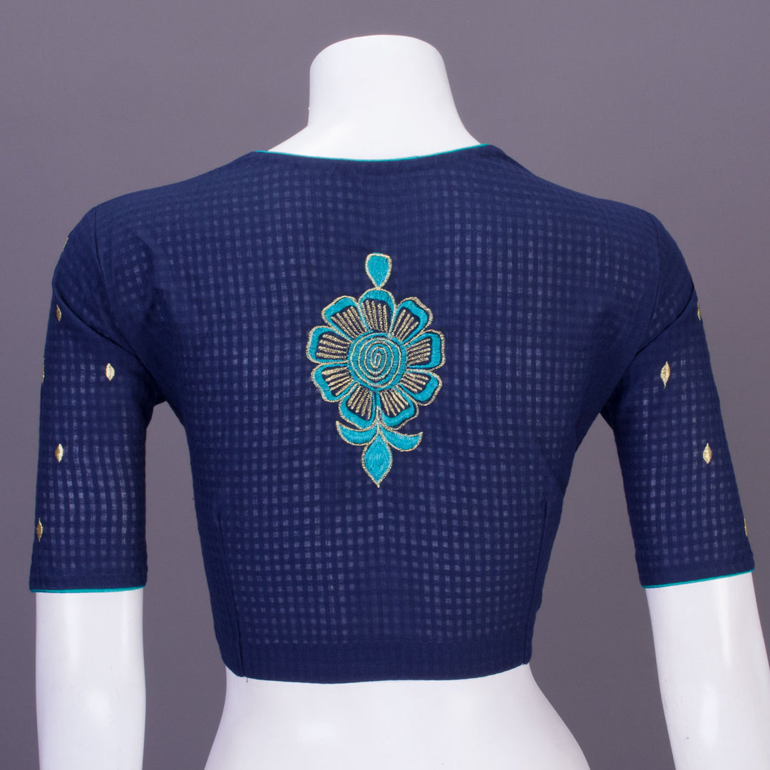 Blue Slub Cotton Hand Embroidered Blouse