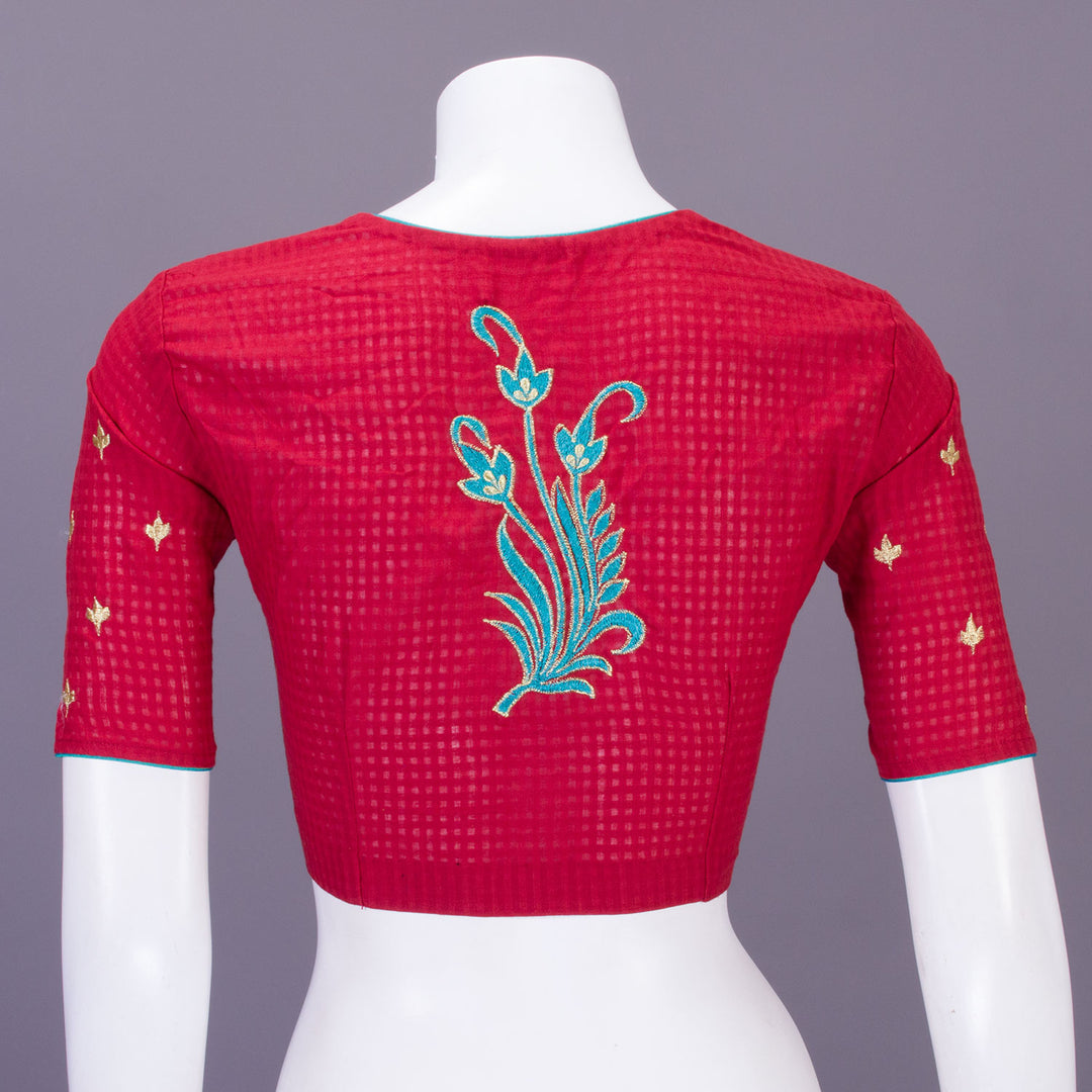 Red Slub Cotton Hand Embroidered Blouse