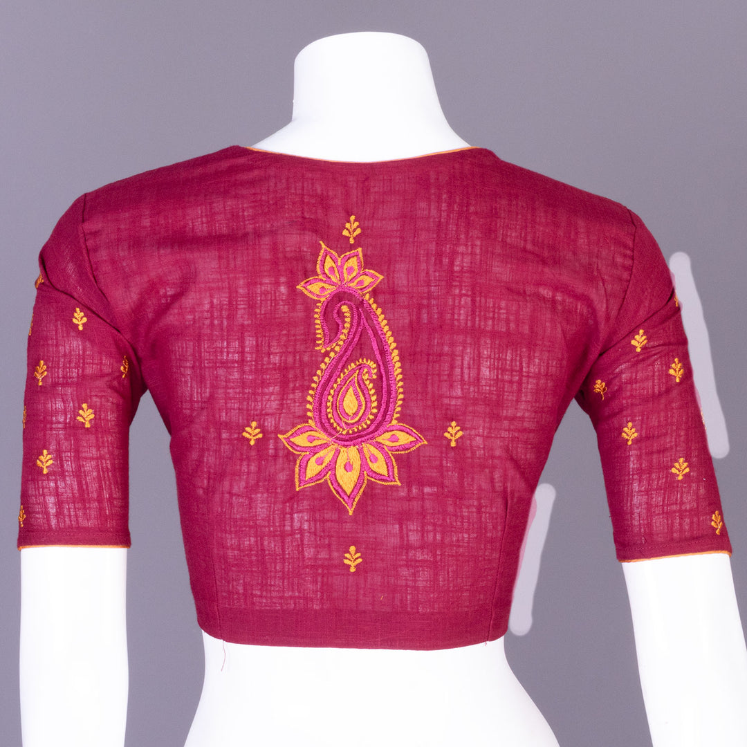 Maroon Slub Cotton Hand Embroidered Blouse