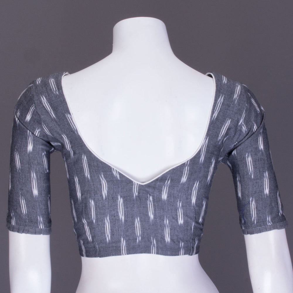  Grey Handcrafted Ikat Cotton Blouse 10070836