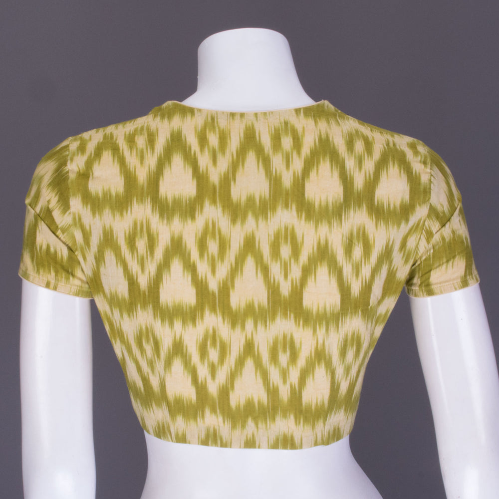 Green Handcrafted Ikat Cotton Blouse 10070837