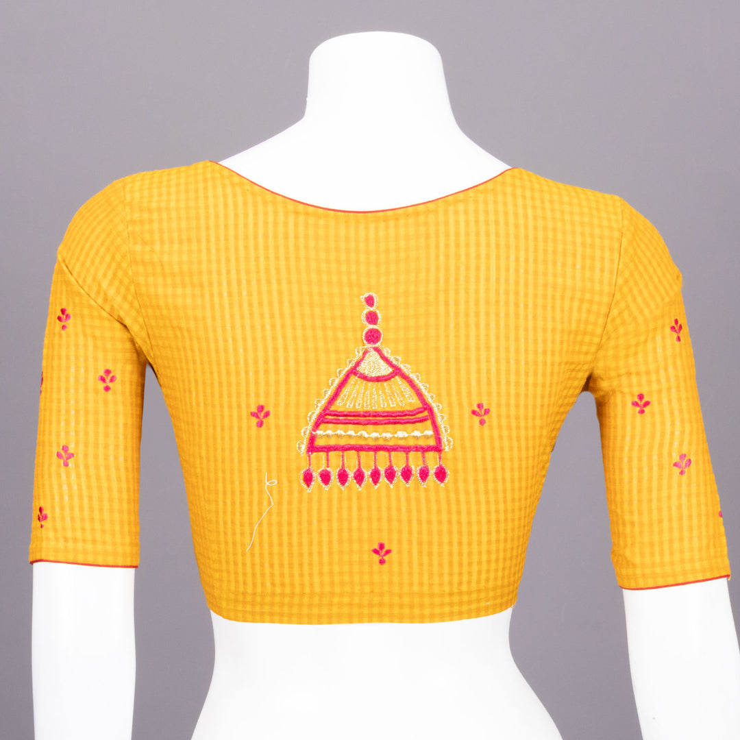 Yellow Slub Cotton Embroidered Blouse