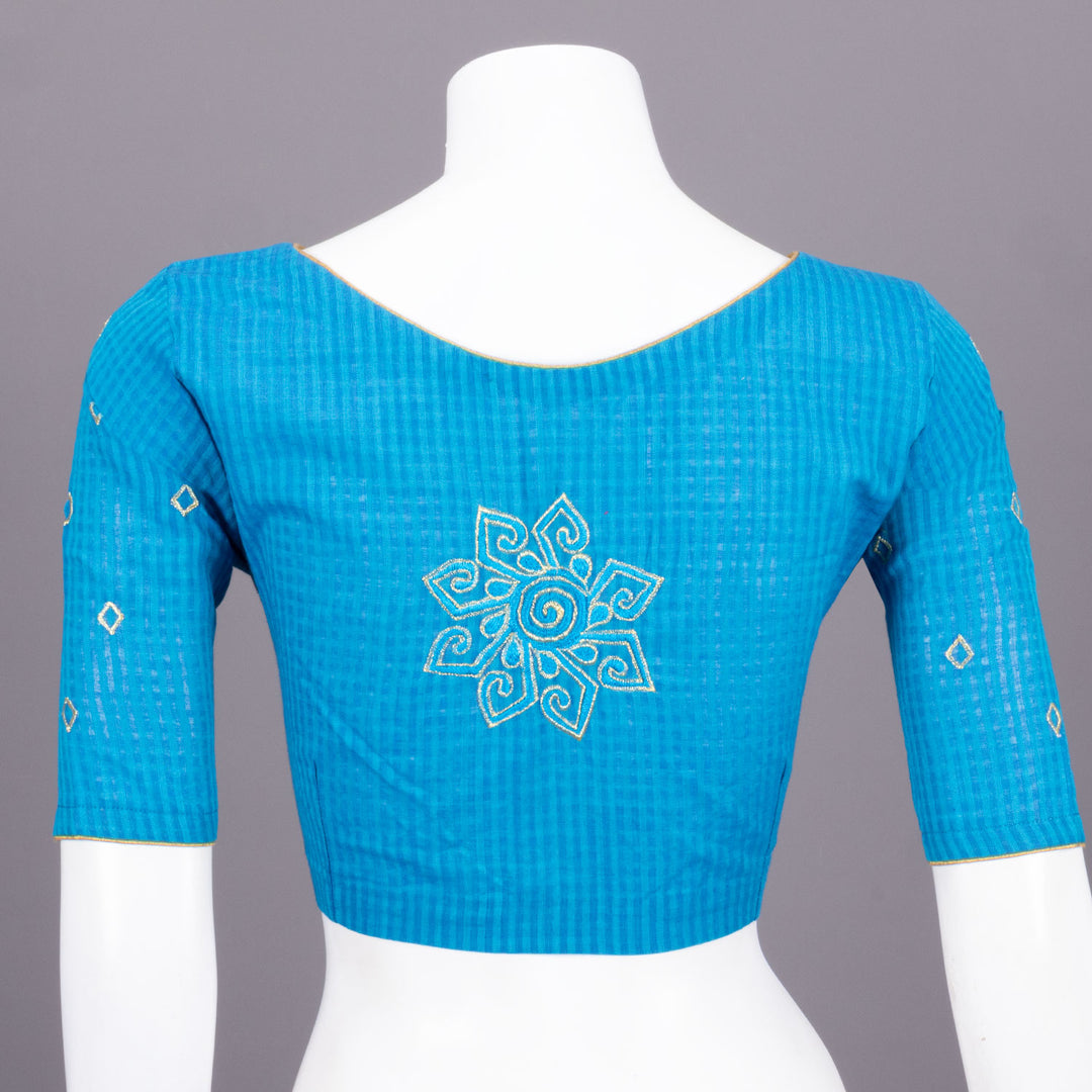 Blue Slub Cotton Embroidered Blouse