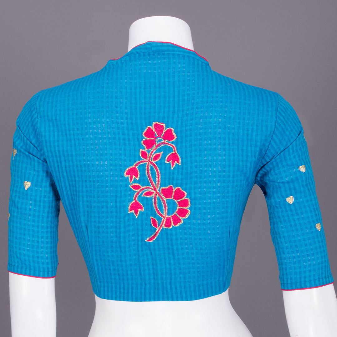 Blue Slub Cotton Embroidered Blouse