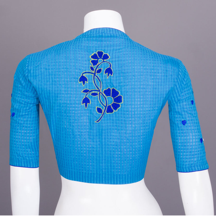 Blue Slub Cotton Embroidered Blouse 