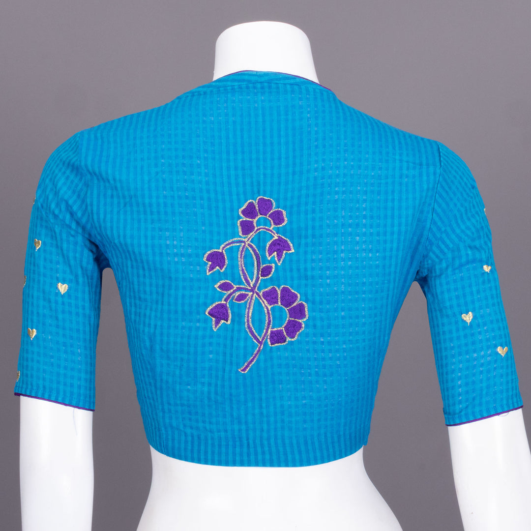 Blue Slub Cotton Embroidered Blouse