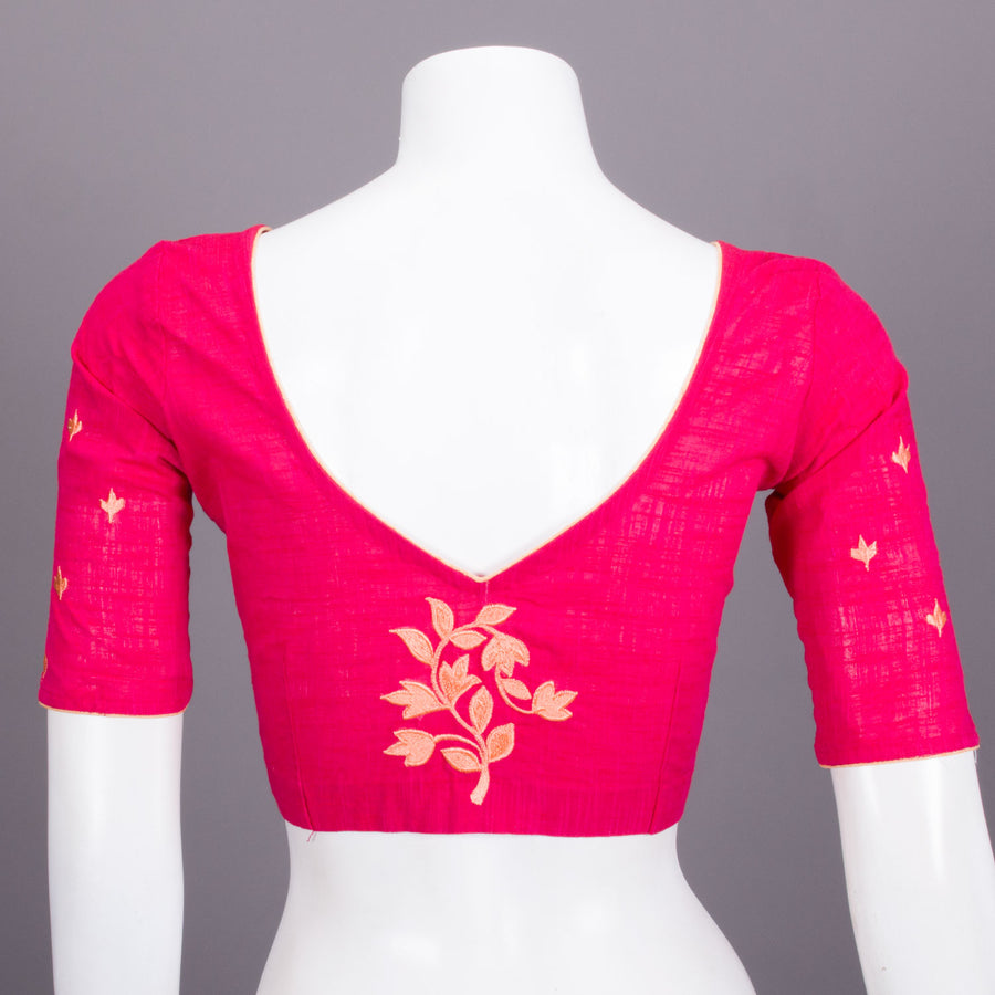 Pink Slub Cotton Embroidered Blouse