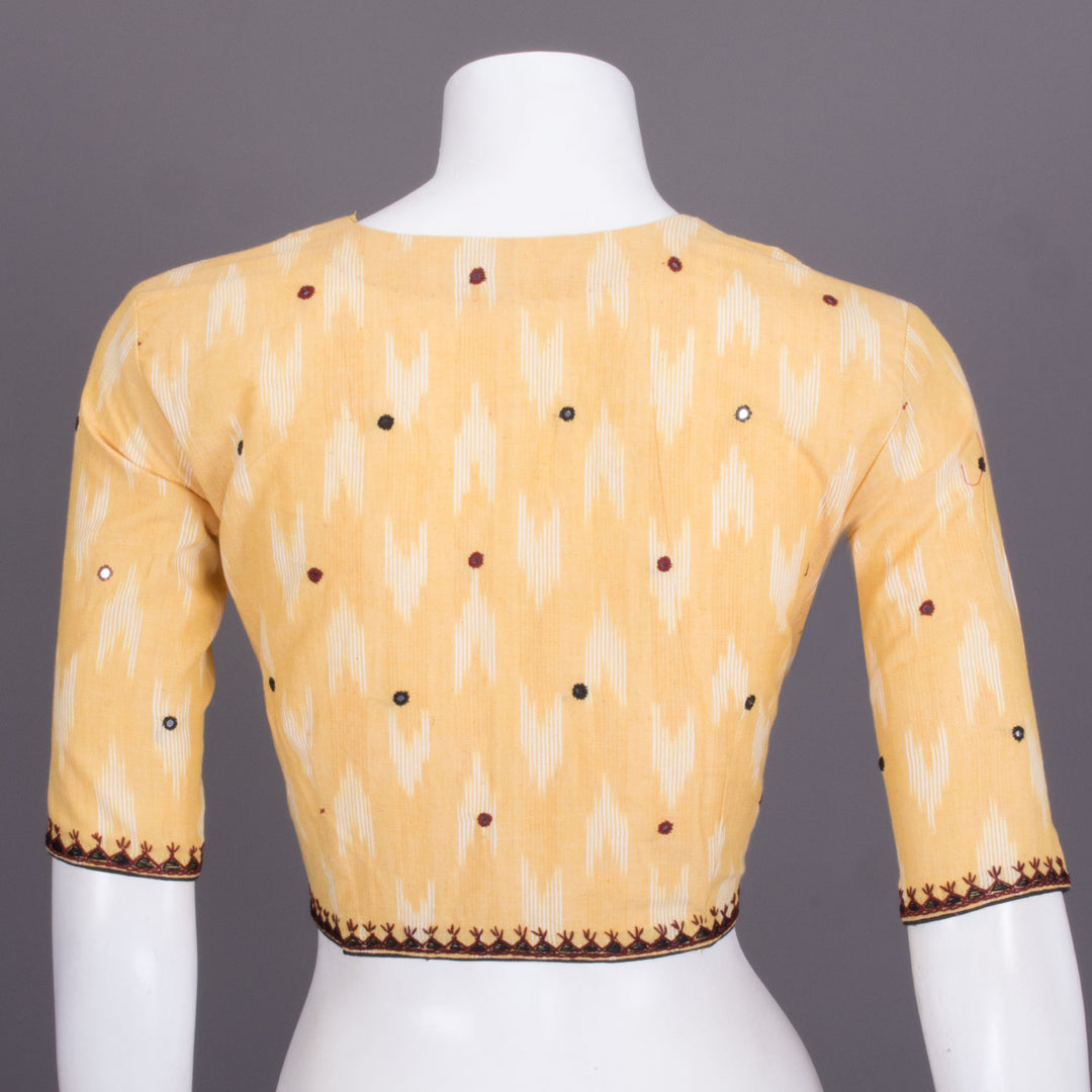 Beige Hand Embroidered Ikat Cotton Blouse 