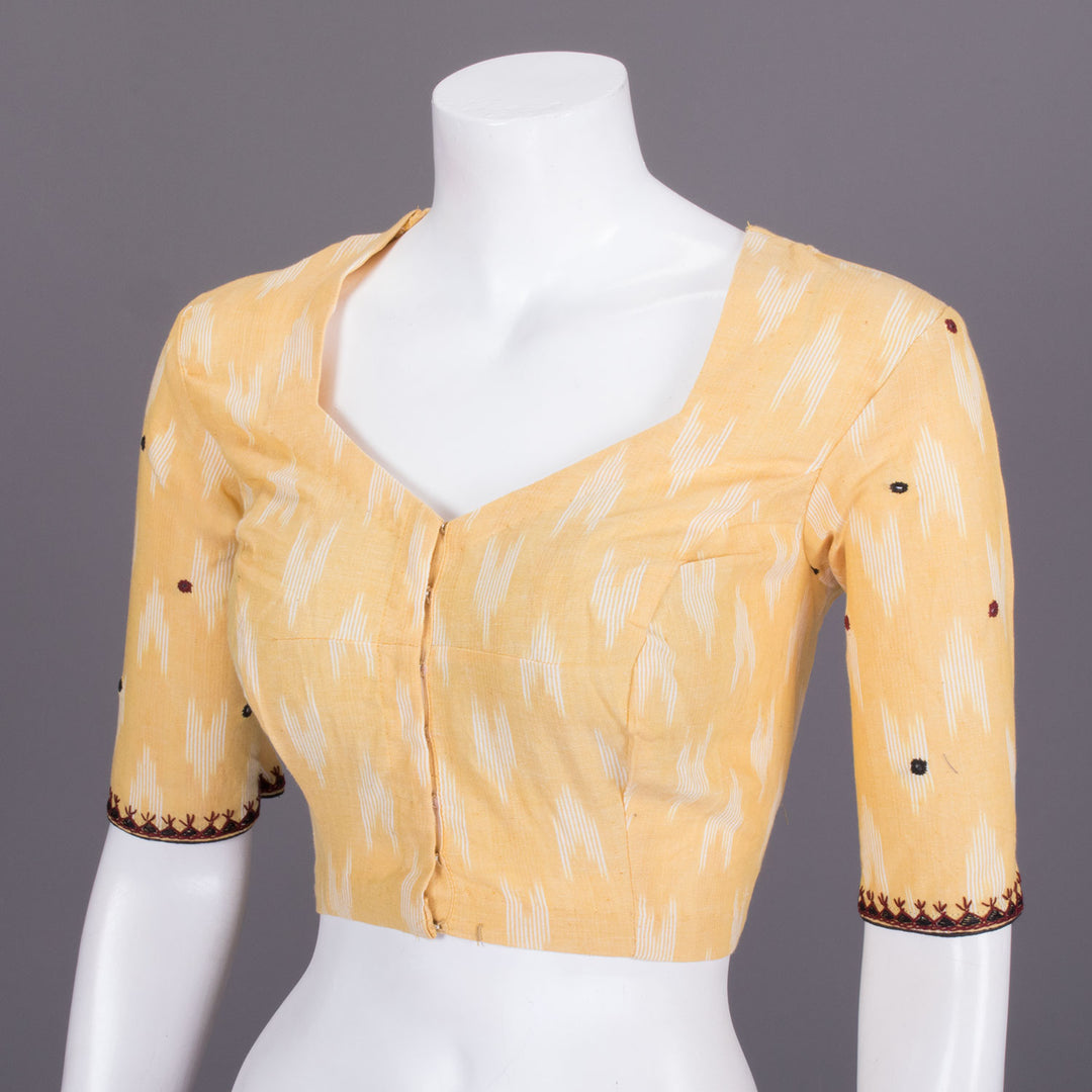 Beige Hand Embroidered Ikat Cotton Blouse 