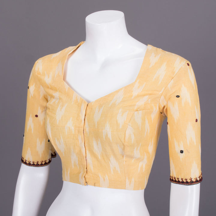 Beige Hand Embroidered Ikat Cotton Blouse 