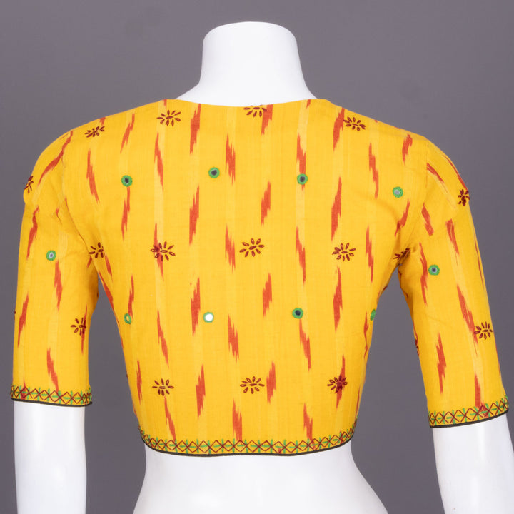 Yellow Ikat Mirror Work Embroidered Cotton Blouse