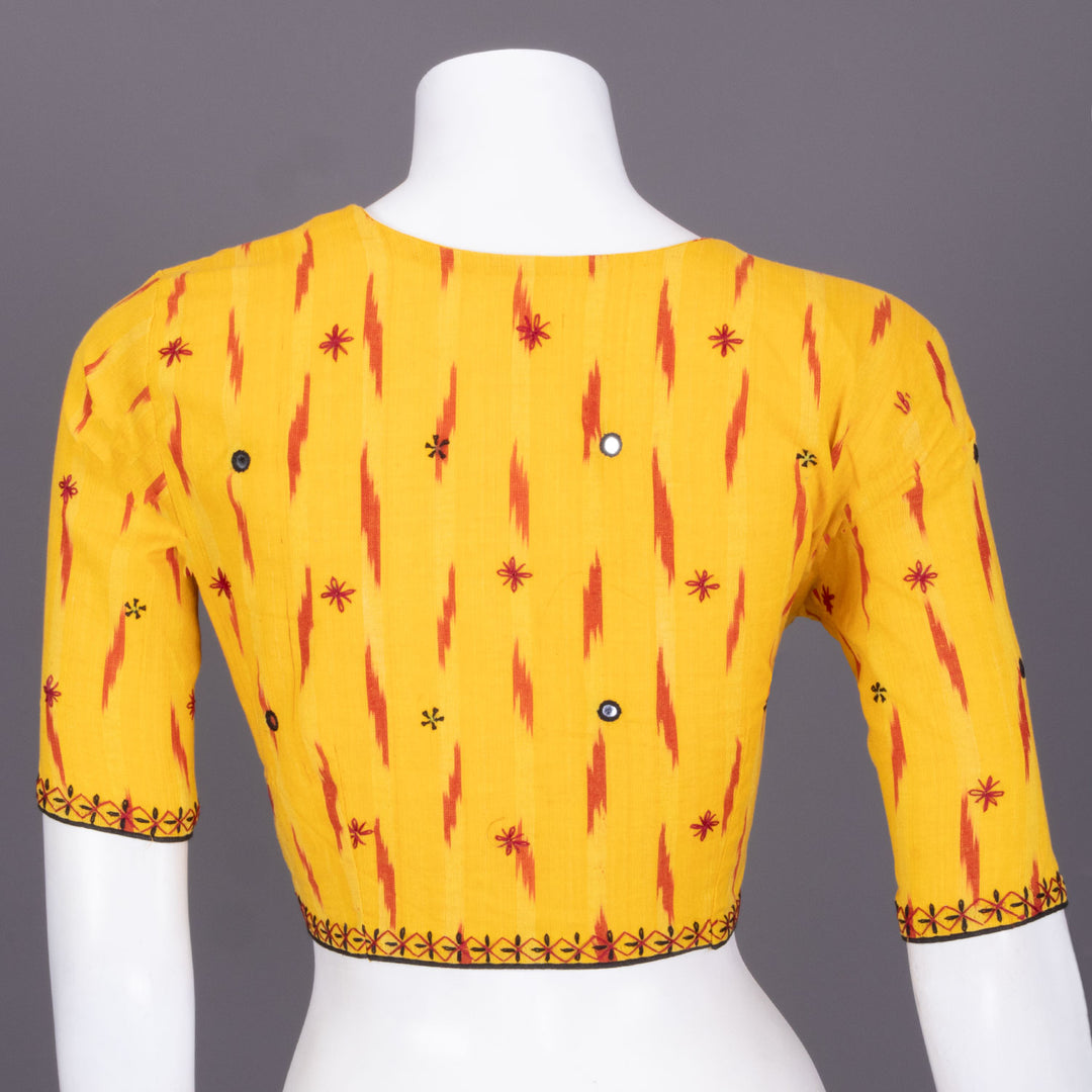 Yellow Ikat Mirror Work Embroidered Cotton Blouse