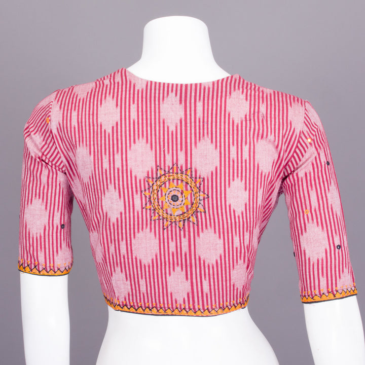 Red Hand Embroidered Ikat Cotton Blouse