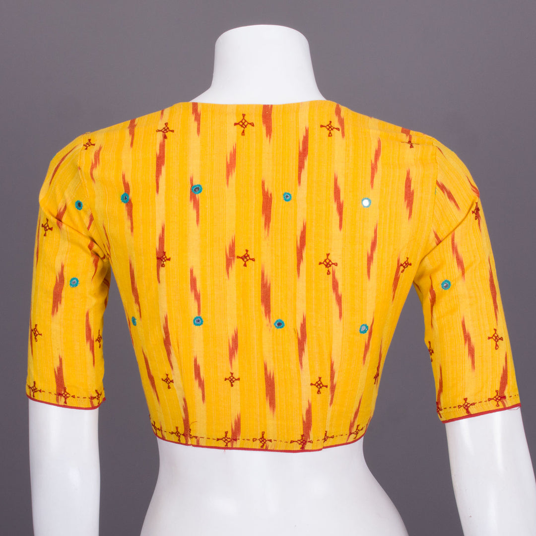 Yellow Hand Embroidered Ikat Cotton Blouse