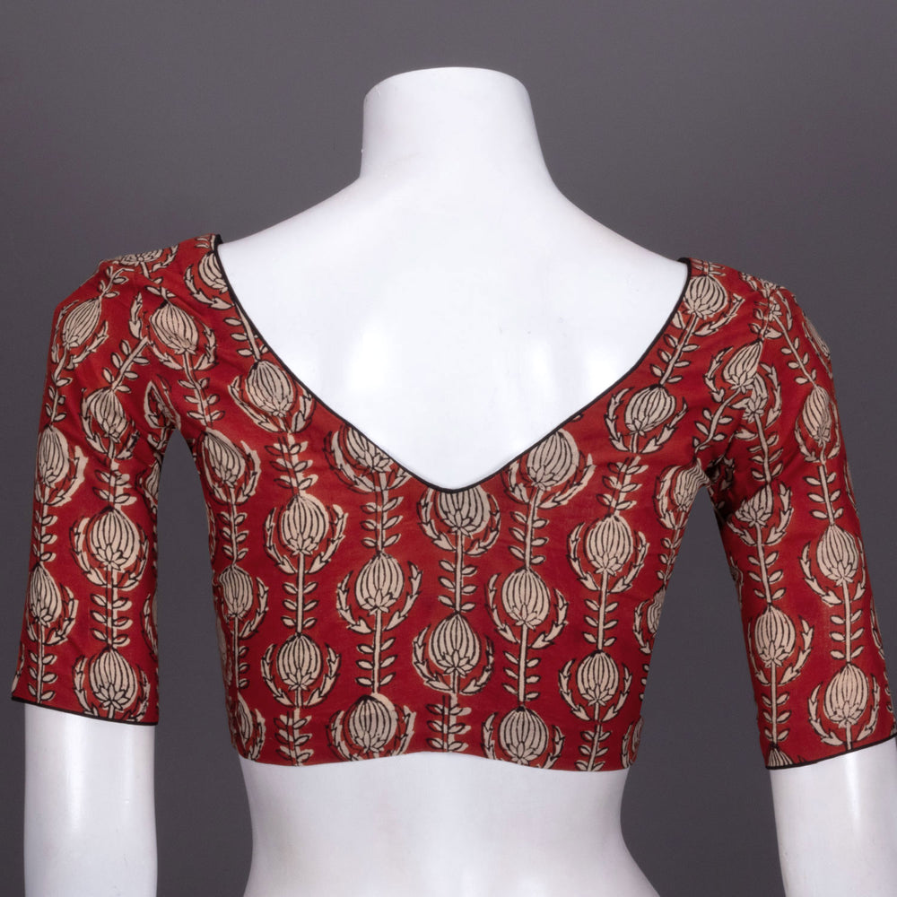 Maroon Hand Block Printed Cotton Blouse 10072258