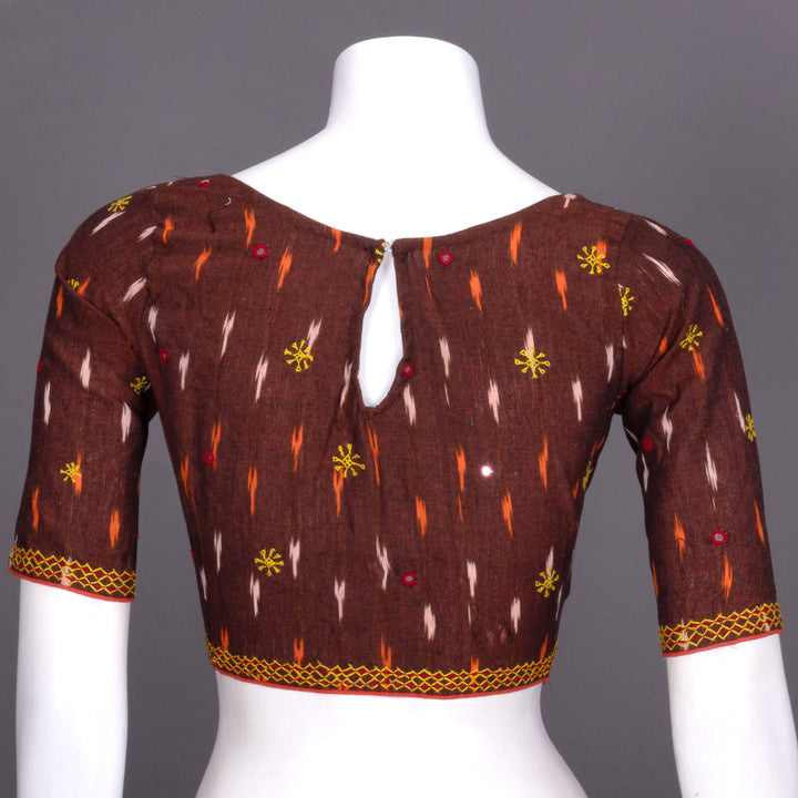 Brown Ikat Mirror Work Cotton Blouse 10072475