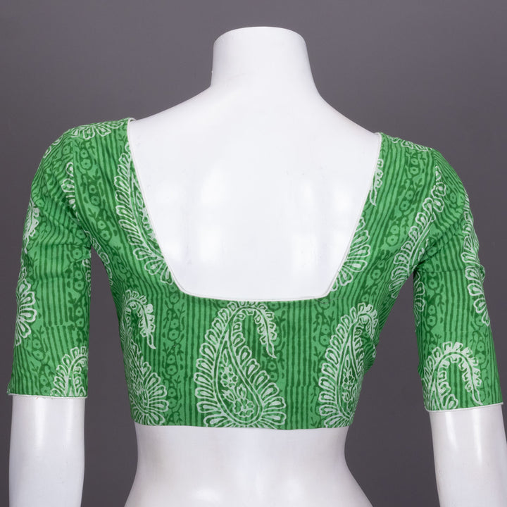 Green Hand Block Printed cotton Blouse 10072511