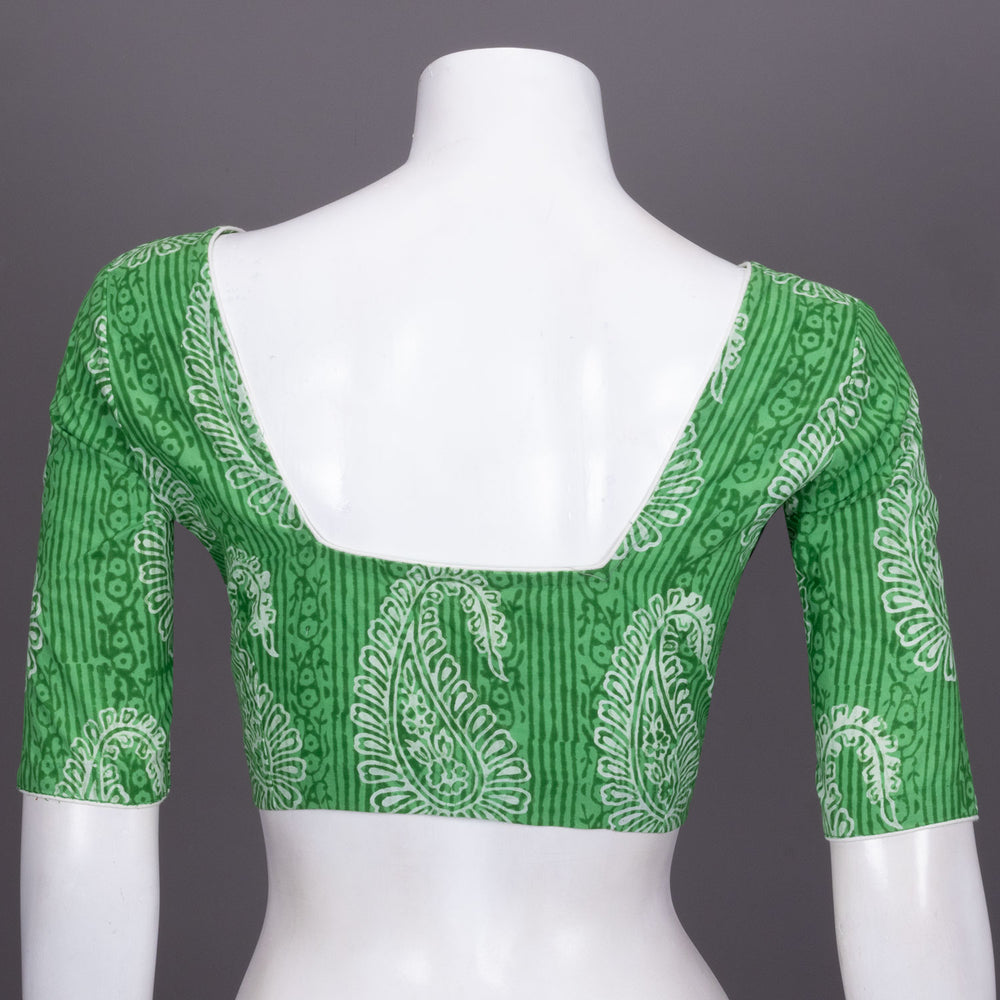 Green Hand Block Printed cotton Blouse 10072512