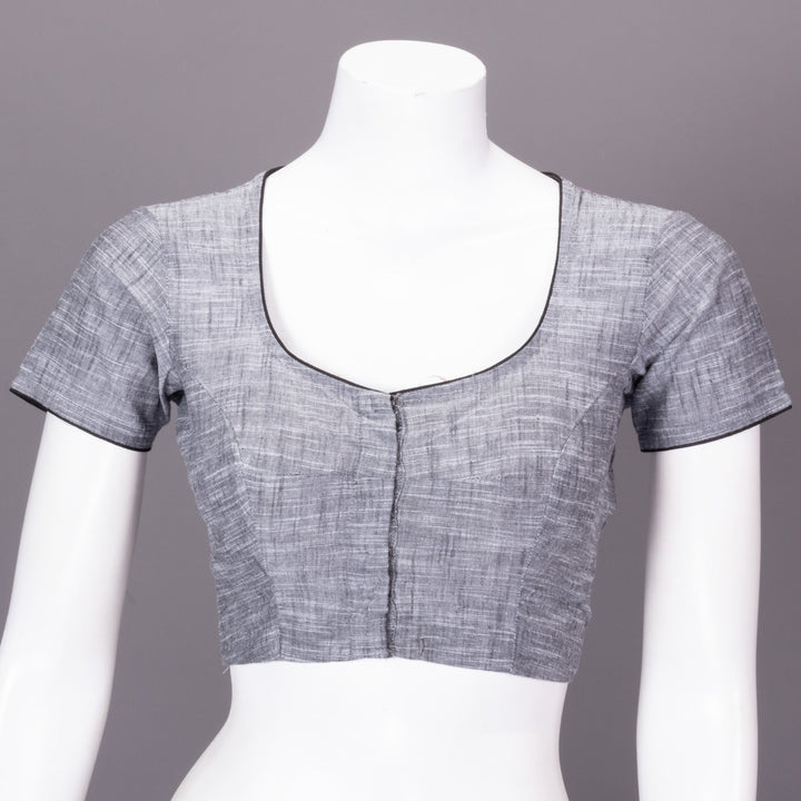 Grey Handcrafted Slub Cotton Solid Style Blouse 10073176