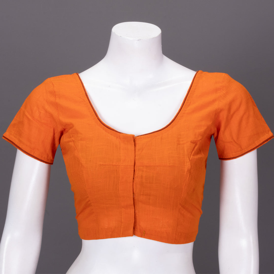 Orange Handcrafted Slub Cotton Solid Style Blouse 10073187