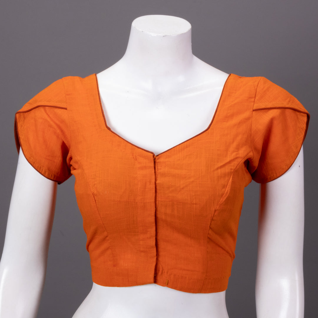 Orange Handcrafted Slub Cotton Solid Style Blouse 10073188