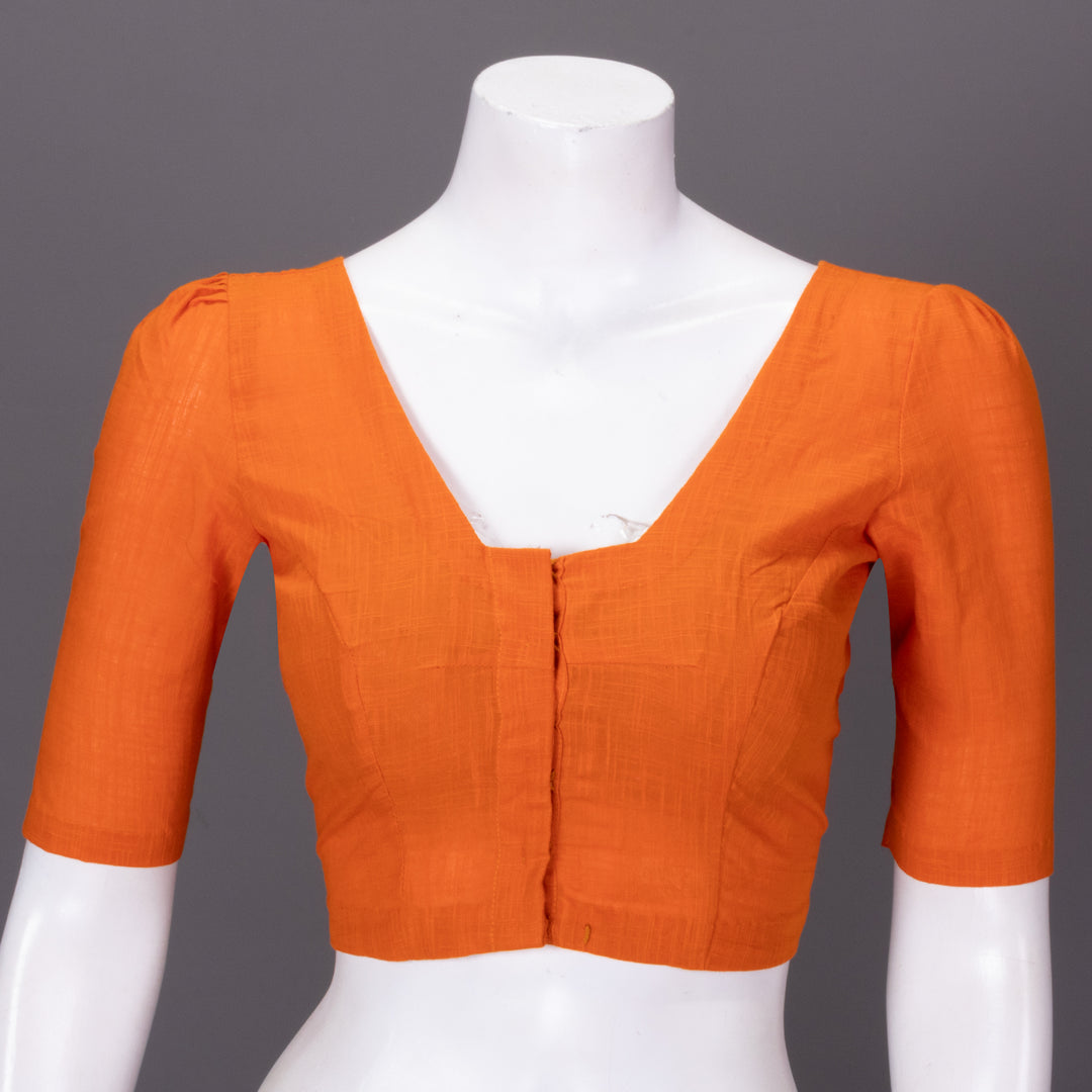 Orange Handcrafted Slub Cotton Solid Style Blouse 10073189