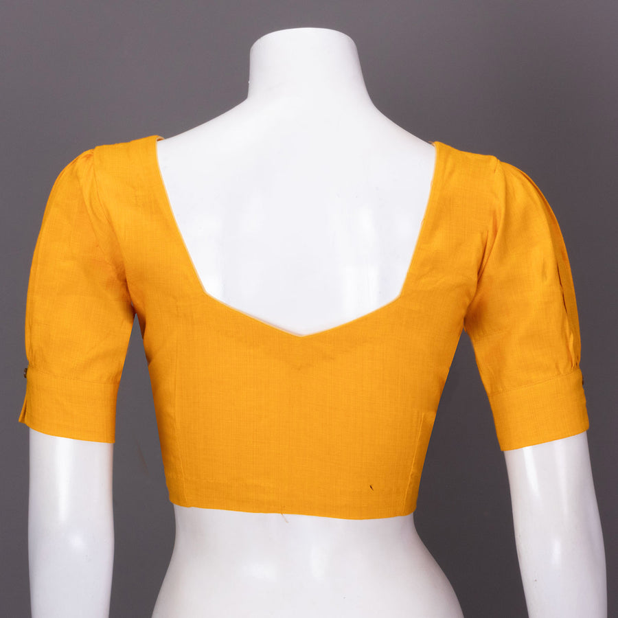 Yellow Handcrafted Slub Cotton Solid Style Blouse 10073192