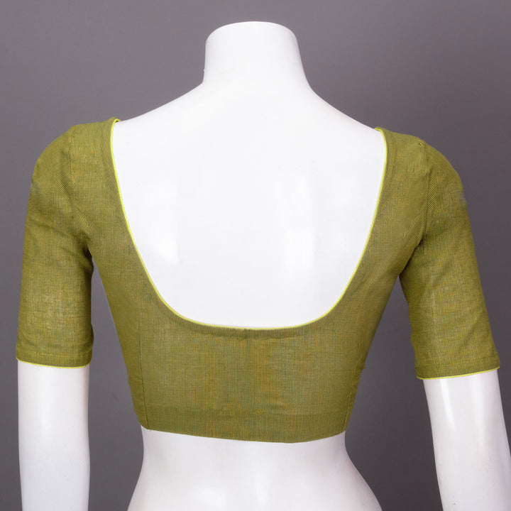 Green Handcrafted Slub Cotton Solid Style Blouse 10073195