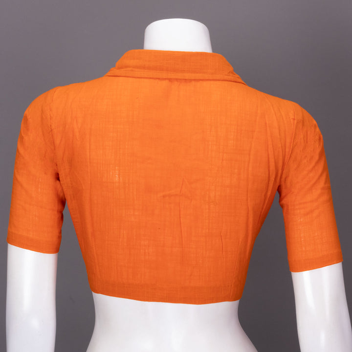 Orange Handcrafted Slub Cotton Solid Style Blouse 10073198