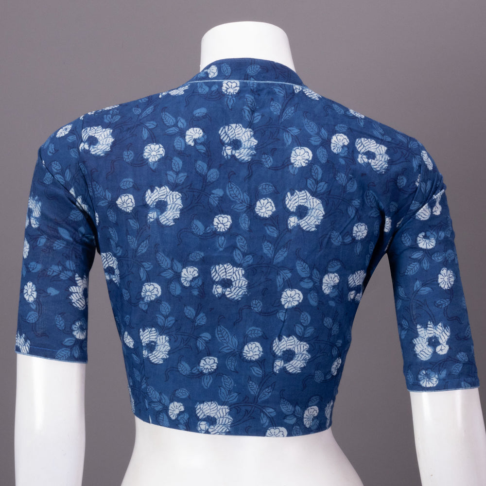 Indigo Hand Block Printed Cotton Blouse 10073292